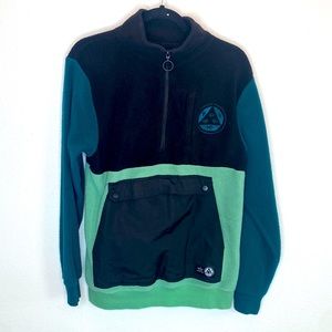 Welcome fleece color block sweatshirt pull over hip up 3/4 size small